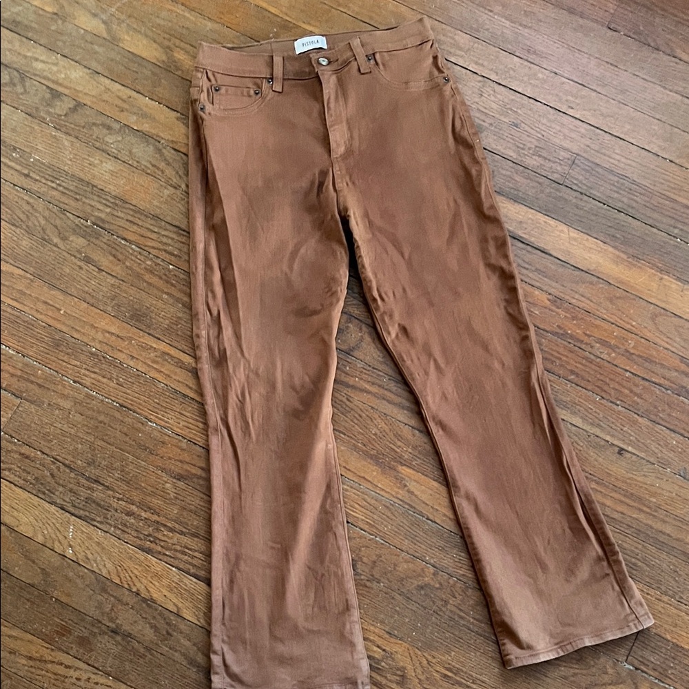 Pistola Chocolate Brown coated denim